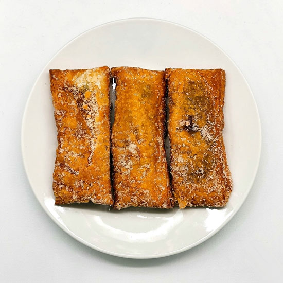 Casadielles Asturianas Artesanales de Monasterio, presentación producto, vista cenital