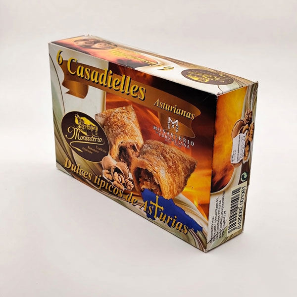 Casadielles Asturianas Artesanales de Monasterio, caja, vista lateral