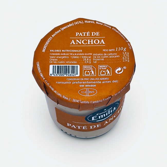 Paté de Anchoa Conservas Emilia, bote vista tapa