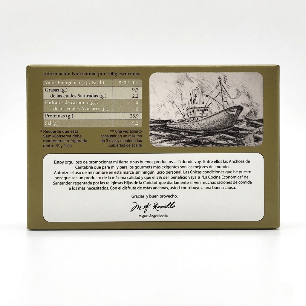 Anchoas M.A. Revilla - Selección Oro, caja vista trasera