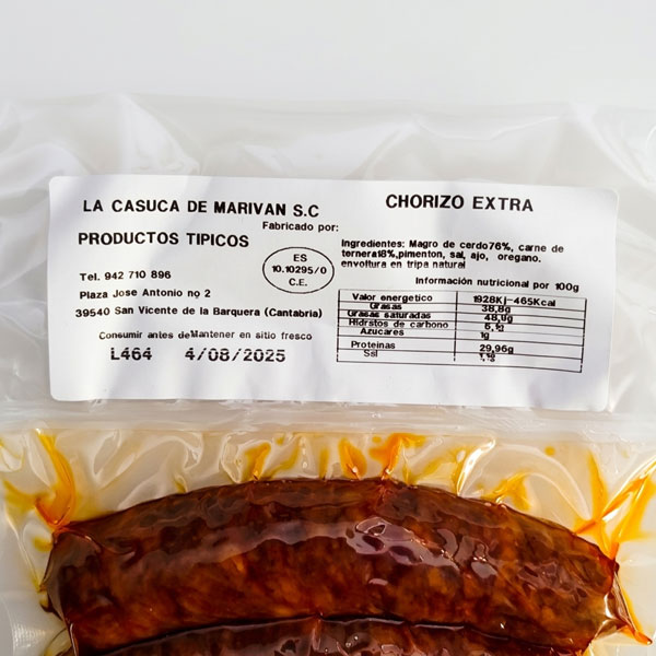 Chorizo Extra de Cerdo y Ternera - Receta Tradicional