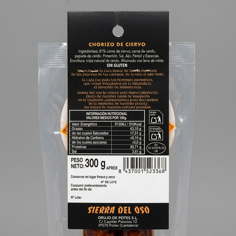 Chorizo de Ciervo - Sierra del Oso - 300 gramos