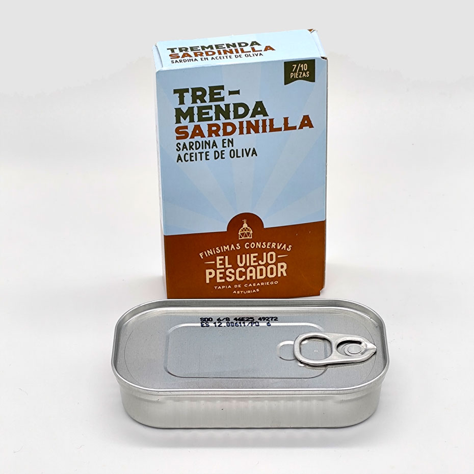 Sardinillas Aceite Oliva Viejo Pescador (caja lata cerrada frontal)